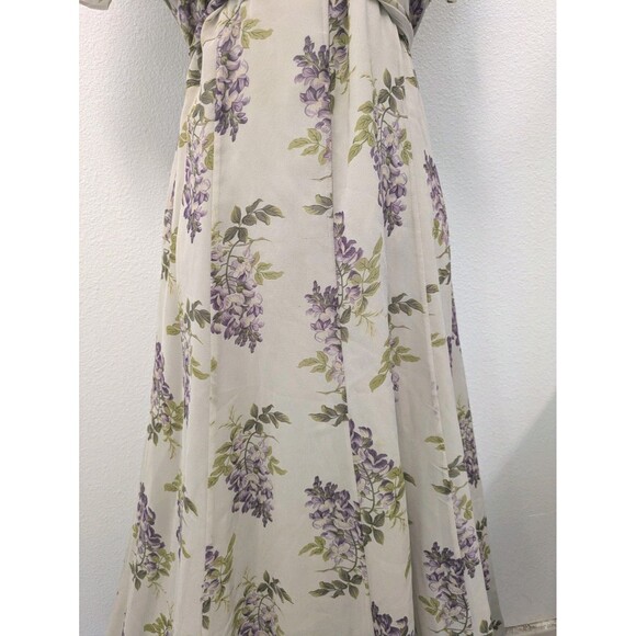 Vintage Ivory Lilac Floral Floor Length Silk Dress sz 12 Bridesmaid Formal - Picture 4 of 16
